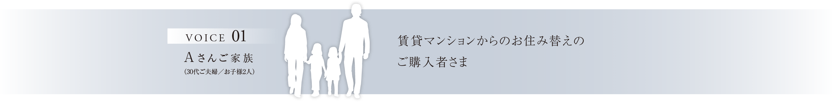 VOICE01 Aさんご家族（30代ご夫婦／お子様2人） 賃貸マンションからのお住み替えのご購入者さま